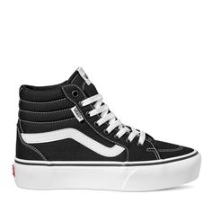 Style meets substance in these cool women’s Vans Filmore Hi black/white platform sneakers. Made of canvas upper, these high-top sneakers have a round toe, lace-up closure, padded collar with quilt stitching details and tongue, iconic Vans sidestripe, cushy footbed and a signature rubber waffle outsole. | Vans Women's Filmore Hi Platform Sneaker in Black/White Size 6 Medium Vans Women, Sneakers Vans, Kids Sunscreen, Casual Trainers, Vans High Top Sneaker, Keep Fit, Mens Skin Care, Platform Sneaker, Vans Sneakers