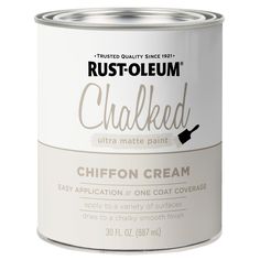 a can of rust - oleum chalked white paint on a white background with the words, chipped out