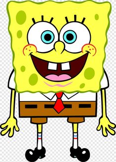 spongebob with big blue eyes wearing a red tie