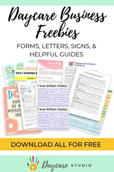 the free printable daycare business checklist for moms, letters, signs and helpful guides