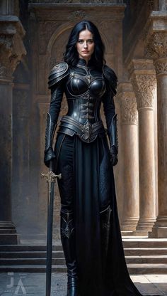 Winter Armor Female, Medieval Female Assassin, Fantasy Dress With Armor, Dresses With Armor, Warrior Women Outfit, Women In Armor Art, Armor Outfits Female, Dark Fantasy Costume