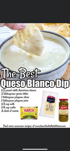 the best queso blanco dip recipe is shown in this ad for trader's market