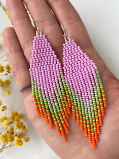 Light pink earrings Fringe bead earrings Pink/Green/Orange | Etsy Fringe Bead Earrings, Bohemian Wedding Earrings, Light Pink Earrings, Fire Earrings, Blue Beaded Earrings, Bridesmaid Earrings Gold, Native American Beaded Earrings, Blue Dangle Earrings, Orange Ombre