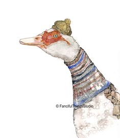 a watercolor painting of a duck wearing a sweater