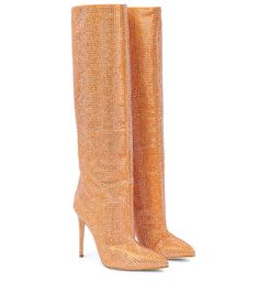 Statement boots done the Paris Texas way take the form of this shiny, crystal-studded pair. Made in Italy from neutral suede, they have piercing point toes and stiletto heels for equal parts allure and edge. | Paris Texas Embellished suede knee-high boots Paris Texas Boots, Texas Boots, Shoe Store Design, Statement Boots, Orange Texas, Paris Texas, Suede Boots Knee High, Pointed Toe Boots, Thigh Boot