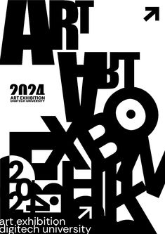 an art exhibition poster with black and white typograms on the front cover