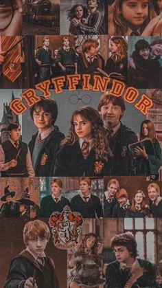 a collage of harry potter and hermi friends