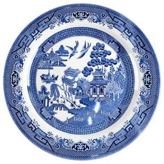 Willow Blue (Georgian Shape) Dinner Plate by Churchill | Replacements, Ltd. Blue Willow China Pattern, Blue Willow Dishes, Blue Willow Pattern, Blue Willow China, Chinoiserie Motifs, Blue Dinner Plates, Vintage Department Store, Blue And White Chinoiserie, Fine Art Lighting