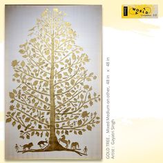 a golden tree with people on it is in front of a white background and yellow lettering