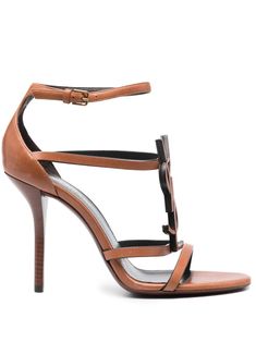 caramel brown calf leather signature YSL logo plaque buckle-fastening ankle strap open toe high stiletto heel Ysl Logo, Fall Winter 2024, Caramel Brown, Leather Cap, Gorgeous Shoes, Boot Pumps, Brown Sandals, Winter 2024, Leather Jewelry