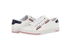 Tommy Hilfiger Leriel - Women's Shoes : White Multi : Prepare your classic style donning the Tommy Hilfiger Leriel. These pairs of sneakers feature round toe design, lace-up closure, and iconic brand detailing on the quarter and footbed. The shoe has a faux leather upper and textile lining. Foam footbed. Rubber outsole. Imported. Measurements: Weight: 1 oz Product measurements were taken using size 7, width M. Please note that measurements may vary by size. Tommy Hilfiger White Sneakers, White Tommy Hilfiger Sports Sneakers, White Leather Tommy Hilfiger Sneakers, Tommy Hilfiger Cushioned Synthetic Sneakers, Tommy Hilfiger White Lace-up Sneakers, Tommy Hilfiger Women, Shoes White, Toe Designs, Product Reviews