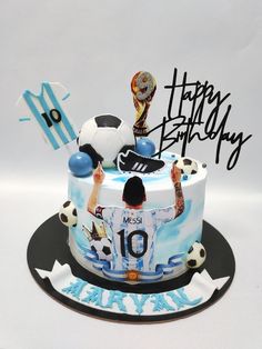 a soccer themed birthday cake with the number 10 on it