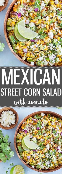 mexican street corn salad with avocado and cilantro is an easy side dish