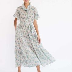 Great Dress Feminine Blue Maxi Dress With Short Sleeves, Blue Feminine Short Sleeve Maxi Dress, Feminine Blue Short Sleeve Maxi Dress, Secret Language, Tiered Maxi Skirt, Victoria Dress, Floral Color, Tiered Maxi Dress, Ulla Johnson