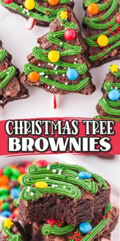 christmas tree brownies with green frosting and candy on top