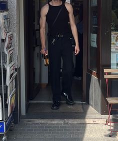 Streetstyle 23
Tanktop and suit trousers Men’s Dark Outfits, Urban Rock Style, Cigarettesaftersex Concert Outfit Men, Cool Guy Outfits Summer, Male Corporate Goth, Edgy Men Outfits, Wifebeater Outfit Aesthetic Men, Dark Outfit Men