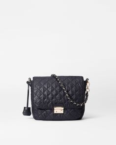 Medium Crosby Lock Quilted Crossbody Bag in Black | MZ Wallace Timeless Bags, Mz Wallace, Medium Sized Bags, Quilted Crossbody Bag, Lightweight Bag, Travel Workout, Nylon Tote, Tote Backpack, Handbags On Sale