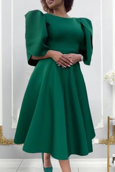 Green Half Sleeve Dress For Fall, Green Half Sleeve Fall Dresses, Solid Color Half Sleeve Party Dress, Line Dresses, A Line Dresses, Wholesale Fashion, Dresses Online, A Line Dress, Buy Now