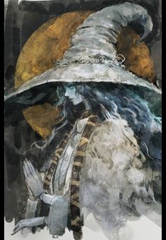 a painting of a person wearing a hat