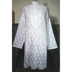 - Brand New, Unworn - Made With Traditional Manufacturing Techniques And May Have Minor Imperfections - May Have Some Very Minor Staining On Certain Areas Due To Production Process - 100% Cotton - Made In India And Hand Embroidered - Sized Medium - Shoulder Width 19.5" - Body Width 22.5" - Opening On Bottom Of Kurta 27.5" - Sleeve Length 24.75" - Shoulder Opening 8.5" - Wrist Opening 6.75" - Body Length 43.75" - Neck Opening 4.75" X 4" (Includes Collar) Long Sleeve Traditional Wear With Tonal Embroidery For Wedding, Embroidered Traditional Fit Kurta For Wedding, Embroidered Wedding Kurta In Traditional Fit, Embroidered Wedding Kurta With Traditional Fit, White Embroidered Traditional Wear With Long Sleeves, Traditional White Embroidered Fabric For Formal Occasions, White Embroidered Long Sleeve Traditional Wear, White Long Sleeve Kurta For Wedding, Formal White Floral Embroidered Fabric