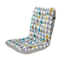 an upholstered chair cushion with geometric designs on the back and seat padding