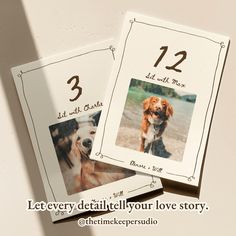 two cards with pictures of dogs on them and the numbers twelve - elevens below