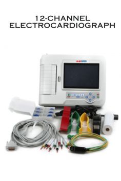 the electronic cardiograph is displayed with wires, cords and other items around it