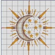 a cross stitch pattern with the sun and moon on it, as well as an arrow