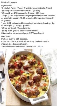 the recipe for meatball casserole is shown in an image above it's description