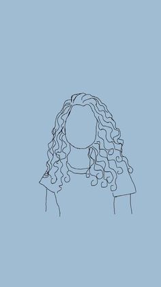 a line drawing of a woman's head with curly hair on a blue background