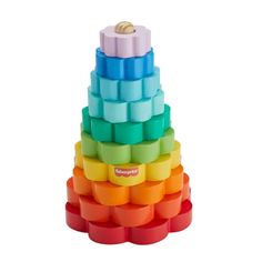 a stacking tower made out of colored blocks