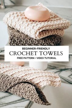 crochet towels are stacked on top of each other