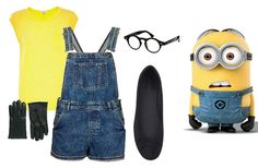 a minion is wearing overalls and glasses