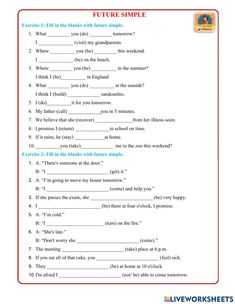 an english worksheet with the words'future simple'in red and white