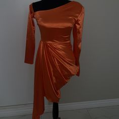 Orange satin one shoulder asymmetrical dress #partydress Orange Satin, 80 Dress, Asymmetrical Dress, Party Dress, One Shoulder, Women Accessories, Satin, Womens Dresses, Outfit Accessories