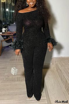 OliviaMark - Schicke reguläre Jumpsuits aus Patchwork für jeden Tag 40th Birthday Black And Gold, Black And Gold Outfits, Class Reunion Ideas, Gold Outfits, Dresses Coats, Collar Jumpsuit, Reunion Ideas, Sequin Jumpsuit, Class Reunion