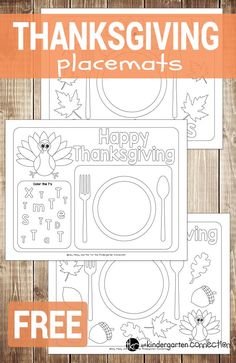 thanksgiving placemats with the words happy thanksgiving on them and an image of a turkey