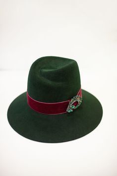 Elegant Velour Green Wide Brim Brooch Fedora Women Hat, Felt Ladies Fedora Hat, Modern Headpiece 2024 The hat has long ceased to be just an accessory. Today it plays an essential role in the life of a modern woman. It gives a mood, inspires, complements the image, distinguishes from the crowd, offers exceptional chic elegance and shows the high taste of its owner. The hat is a feminine soul that is so changeable. Today it demonstrates her sole to the whole world, and tomorrow it hides from every Luxury Felt Hat For Kentucky Derby, Luxury Fedora For Party, Ladies Fedora Hat, Fedora Women, Modern Hat, Large Brim Hat, Derby Fascinator, Round Hat, Types Of Hats