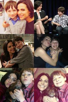 many people are smiling and hugging each other in this collage with the same image