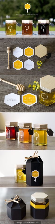 honey packaging design and its contents are shown in three different ways, including the top one with