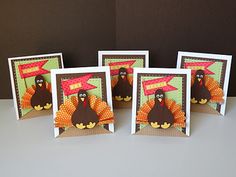 four cards with turkeys on them sitting next to each other