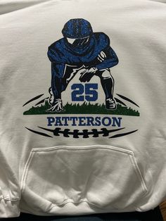 Personalized football hoodie Football Senior Night Hoodies, Football Hoodies Designs, Football Sweatshirt Ideas, Game Day Fan Apparel Hoodie With Drawstring, Game Day Hoodie With Drawstring Hood, Team-colored Hoodie For Sports Season, Team Spirit Hooded Hoodie For Fan Gear, Team-colored Hoodie For College Sports Fans, Sports Season Hoodie With Team Logo For Sports Events