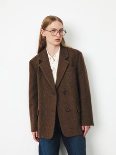 Composition : WOOL 80% NYLON 20% LINING _ POLYESTER 100%Color : BROWN,CHARCOALCountry of Origin : KOREA Formal Brown Wool Coat, Brown Wool Coat For Office, Classic Wool Coat For The Office, Brown Wool Tweed Jacket For Workwear, Wool Blazer, Herringbone, Composition, Jackets & Coats, Blazer