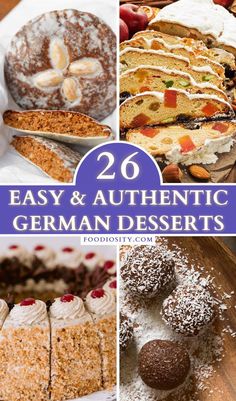 the collage shows different types of cakes and desserts with text overlay that reads, 26 easy & authentic german desserts