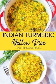 Indian turmeric rice in a white bowl Indian Yellow Rice, Yellow Rice Recipes, Turmeric Rice, Turmeric Yellow, Recipes Rice, Chicken Rice Recipes, Indian Rice Recipes, Turmeric Recipes, Yellow Rice