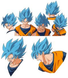 the stages of dragon ball gohan's hair in different positions, including his blue eyes