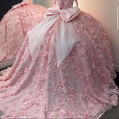 Quince Pink Theme, Quinceanera Dresses Pink Flowers, Pink Bow Quince Dress, Pink And Green Quinceanera, Quince Clothing, Pink Quinceanera Dresses Bow In Back, Butterfly Quince Dress Pink, Ballerina Pink Quince Dress, Baby Pink Quinceanera Dresses