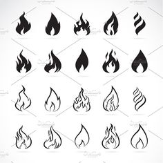 set of fire and flame icons