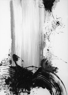 a black and white painting with paint splattered on it