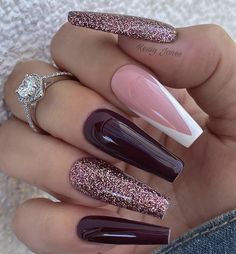 Vacation Nail Designs, Music Nails, Purple Acrylic Nails, Acrylic Nail Set, Gold Glitter Nails, Trendy Nail Art Designs, Fall Acrylic Nails, Unique Acrylic Nails, Short Acrylic Nails Designs